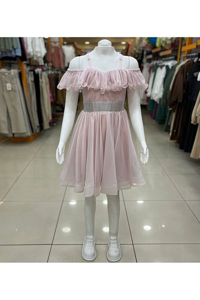 Yonca Çocuk ONBUCO Kids 1574 Κορίτσια Κοντό βραδινό φόρεμα με πέρλες στη μέση