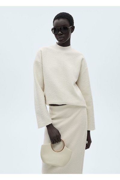 MANGO Woman Boucle Sweatshirt with Perkins Collar