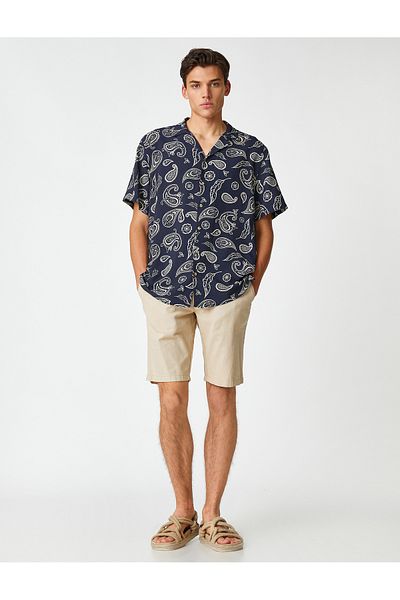 Koton Short Sleeve Shirt Turn-down Collar Shawl Print Detail