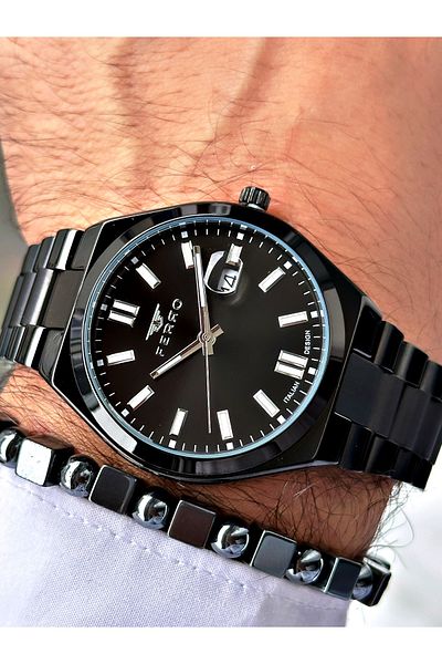 FERRO Black Color Classic Eyepiece Calendar Men's Wrist Watch + Bracelet