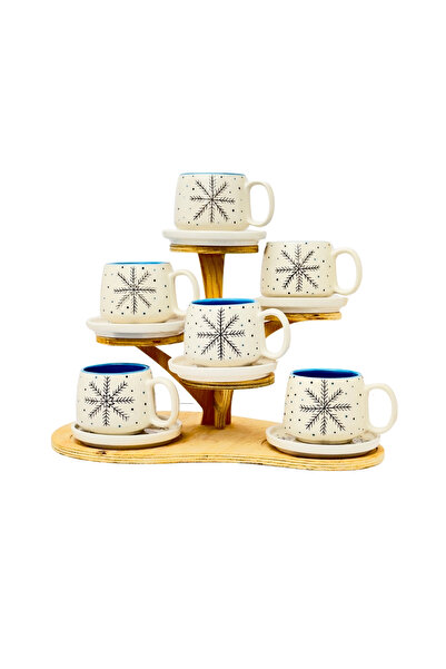 Gezdikçe Bilelim New Year's Double Plate Ceramic Mug - 6-Piece Snowflake Hand...
