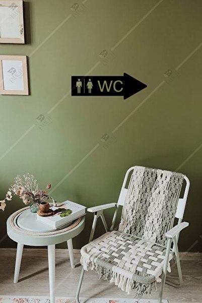 Emach Dizayn Wc Yönlendirme Yazısı Sağ Ok Ahşap Duvar Süsü Dekoratif