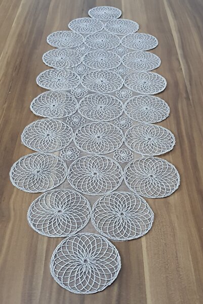 İnciShop Gri Güpürlü Oval Runner 40x110