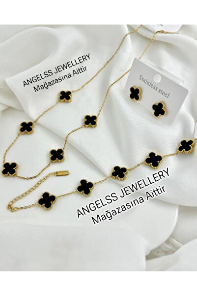 ANGELSS JEWELLERY طقم قلادة وسوار وأقراط ذهبية سوداء (طقم قلادة وسوار وأقراط ...
