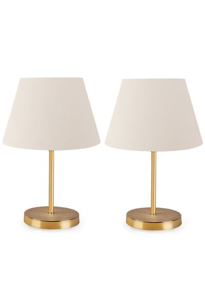 Buiva Modern Abajur Gold Sarı Gövde Krem Şapka Şık Modern Abajur Seti 2 Adet ...
