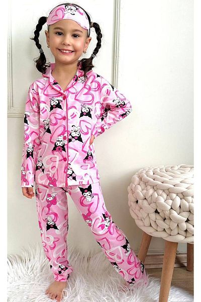 ARBİ kids Kuromi Pink Cotton Pajama Set for Girls - Including Eye Patch