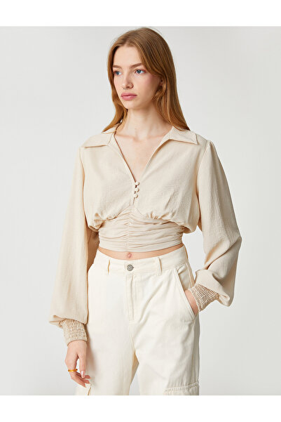 Koton Crop halenka s balonovým rukávem elastický košilový límec