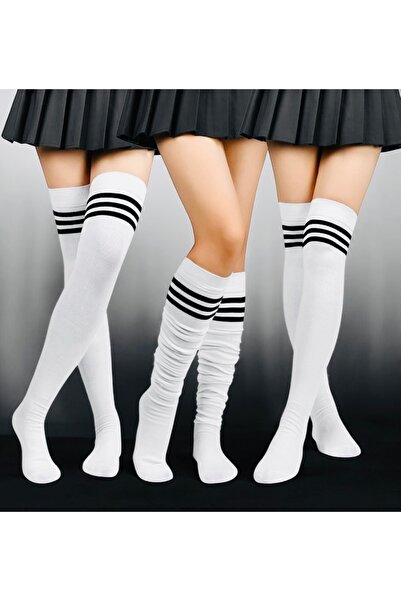 1 Pair Straight White Circle Women's Knee-High Socks High Quality Stylish Cotton Casual