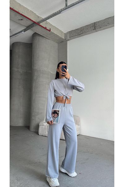 mydukkan.co Gray Double Tracksuit Set - Lace Detailed