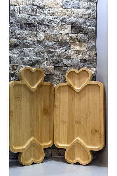 ARİN MODA Arin Homtes Den Bamboo Multi-Purpose Presentation Plate Double Heart 2 Pieces