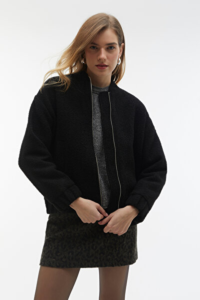 Mudo Women's Black Oversize Cashmere Coat Jacket