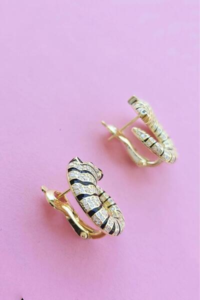 MorMajor Silver İTHAL PREMİUM ZEBRA MODEL SİYAH MİNELİ GÜMÜŞ KÜPE