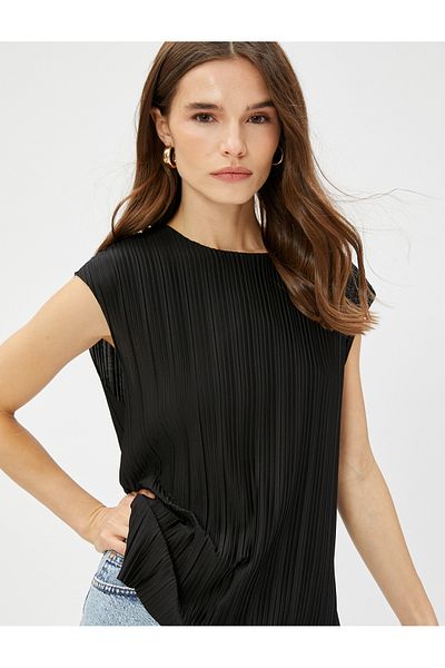 Koton Striped T-Shirt Sleeveless Slit Detailed