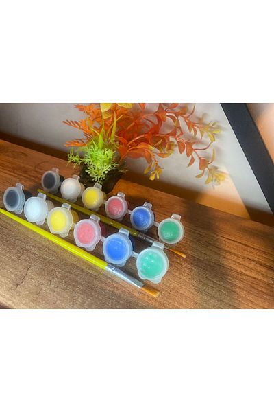 evimatolye 6 Colors 3ml Acrylic 2Pcs Paint and 2Pcs Brush Canvas Paint and Brush Set for Painting