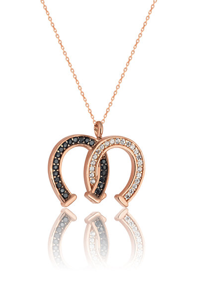 Zanaatsilver 925 Ayar Gümüş Rose At Nalı Kolye Gümüş Çift Nal Şans Kolyesi