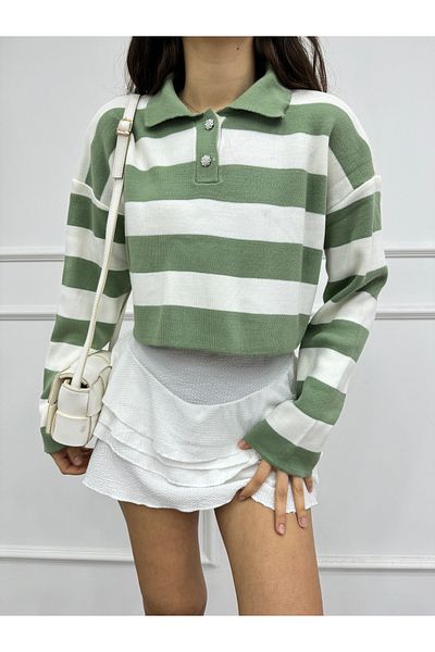 BİKELİFE Gestreifter Baumwollstrickpullover mit Polokragen