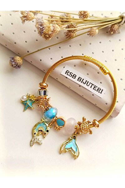 RSB Bijuteri Bileklik Pandorsb Taşlı Kararmaz 316 L Çelik Altın Kaplama Hediy...