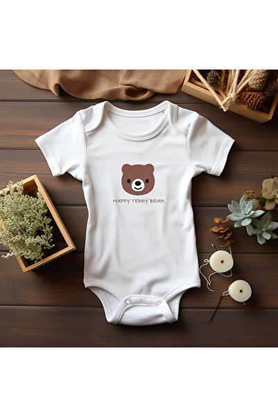 Lotus Baby بدلة أطفال مصنوعة من القطن بنسبة 100% بتصميم خاص مكتوب عليها دب