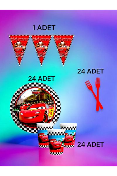VibeHome 24 Person Cars Themed S Pack - Birthday Party and Fun Events