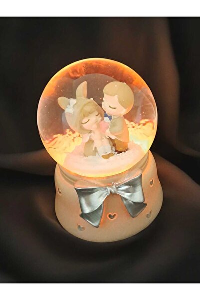 Natural SEVGİLİ ÇİFT IŞIKLI KAR KÜRESİ KÜÇÜK KAHVERENGİ