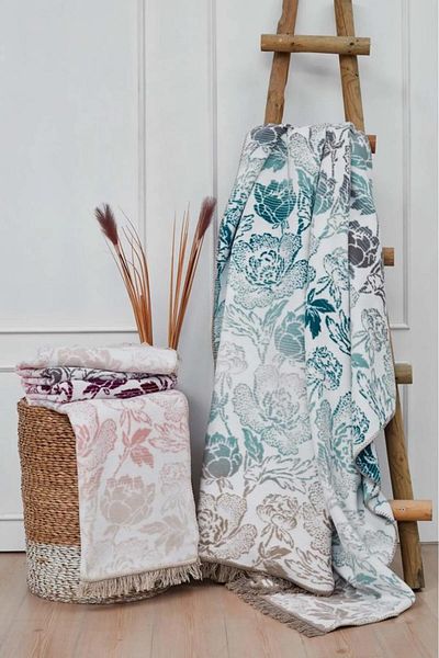 Bikaya Home Amarente Blue - Pătură unică cu model din bumbac cu două fețe