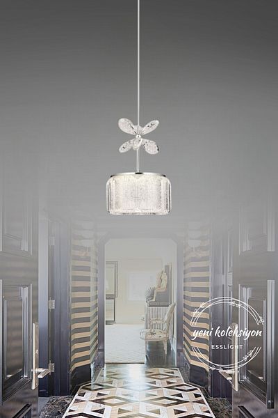 ESSLİGHT Pamir Single Pendant Lamp Candy Glass Led Chandelier with 3 Color Light Modes (White Yellow Daylight) Hall Entrance