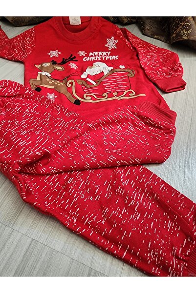 Süpermini Yeni Yıl Yılbaşı Geyik Temalı Unisex Pijama Takımı