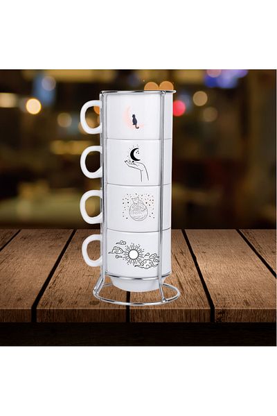 LEMUR TİCARET Set of 4 Cups with Stand