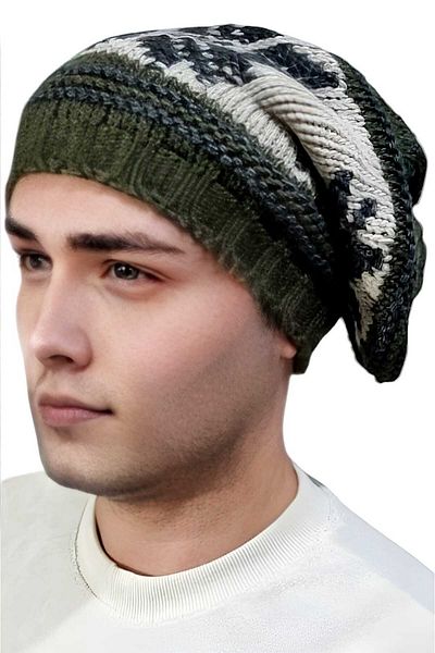 Trenderrs 2-Piece Men's Snowflake Patterned Knitted Knitwear Beret