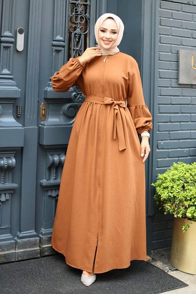 Herita Abaya mit Ballon-Detail und Reißverschluss