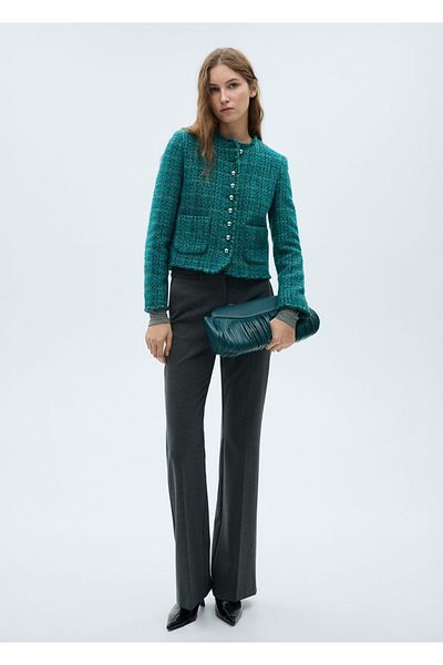 MANGO Woman Jachetă din tweed cu buzunare