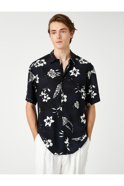 Koton Nyári ing virágos rövid ujjú klasszikus gallérral