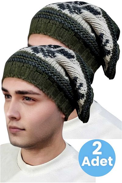 Trenderrs 2-Piece Men's Snowflake Patterned Knitted Knitwear Beret