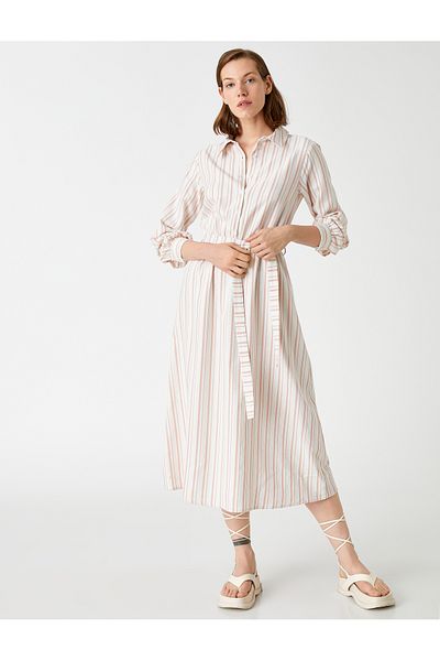 Koton Midi-Hemdkleid aus Leinenmischung mit Gürtel