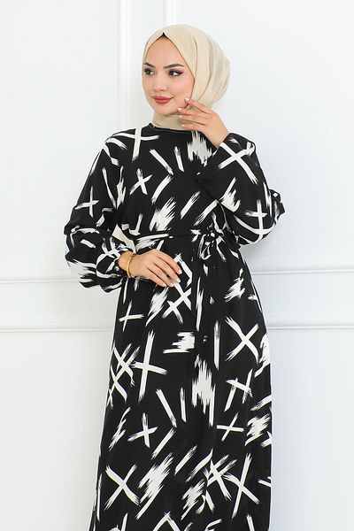 Herita Kleid mit Gürtel und Pinselmuster kaufen