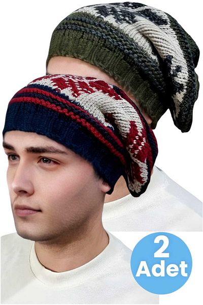 Trenderrs 2-Piece Men's Snowflake Patterned Knitted Knitwear Beret