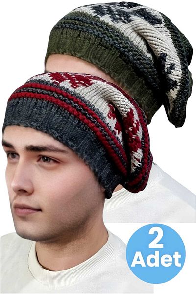 Trenderrs 2-Piece Men's Snowflake Patterned Knitted Knitwear Beret