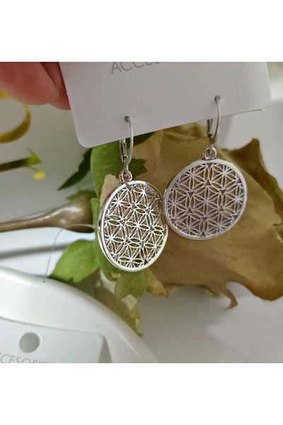 mos&more Silver Ottoman Motif Design Dangle Women's Earrings