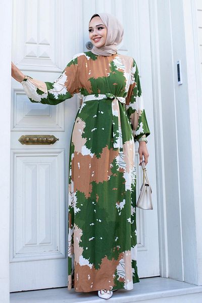 Herita Yaprak Desenli Abaya Elbise