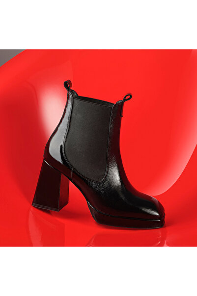 Desa Rosemary Siyah Kadın Lastikli Topuklu Deri Bot
