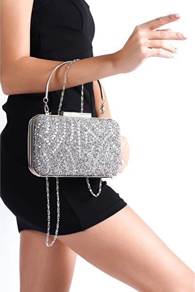 BAKGİY Ασημί Γυναικεία Πέτρα Βραδινή Τσάντα Φόρεμα BG1175-310-0005