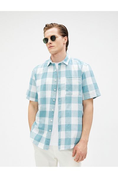 Koton Cotton Checked Shirt - Short Sleeve and Pocket Detail