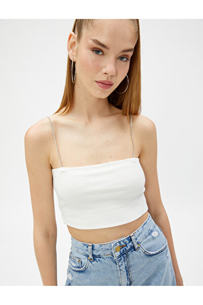 Koton Γυαλιστερό Stone Detailed Crop Corded Bustier - Λεπτό λουράκι