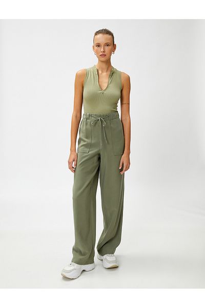 Koton Relaxed Fit Silky Texture Trousers - Waist Tied and Pocketed