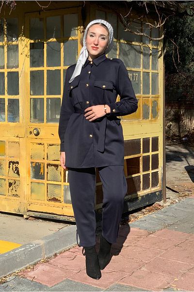 Moda Rosa 25K2271 - Dark Blue - Gold Button Scuba Set