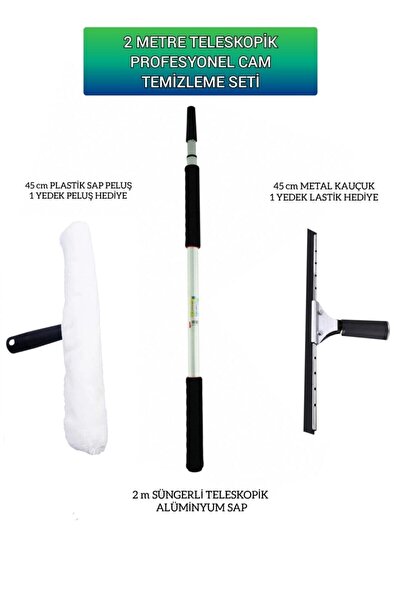 Empressco Metal ve mikrofiber temizlik seti, teleskobik uzatmalı 3 mt cam tem...