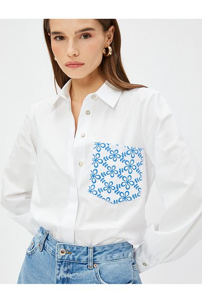 Koton Relax Fit Shirt with Embroidery Detail
