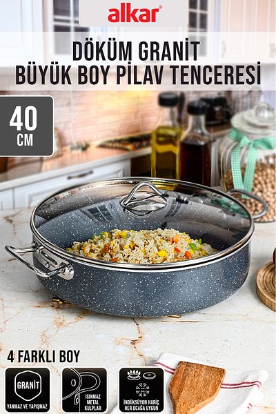 FİTHOME Cast Granite Large Size Fireproof Non-Stick Industrial Rice Pot