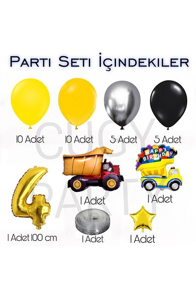CUGY Truck Car Concept Birthday Set Gold Age Number Party Celebration Set