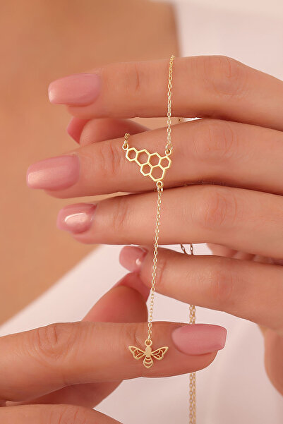 VAOOV 925 Ayar Gümüş Bal Peteği ve Sallantılı Arı Kolye